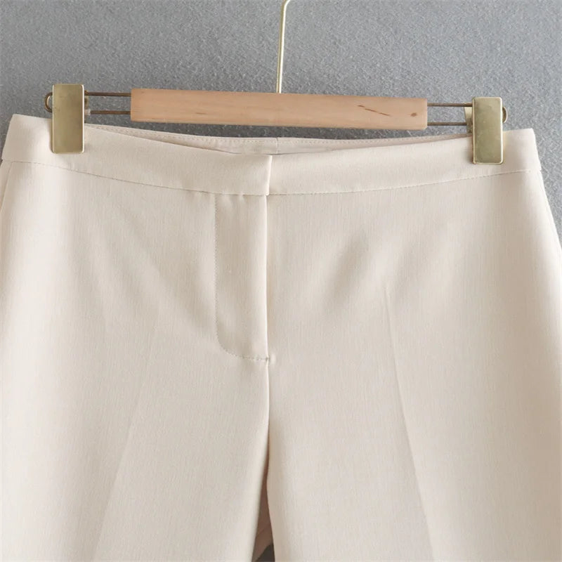 ZATRHMBM 2022 Female Clothing New Fashion Vintage Side Slit Straight-leg Lady Trousers Zip Fly White Women Pants High Waist