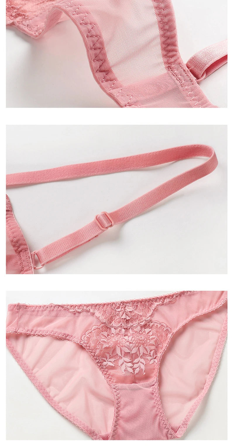 Red Women's Bra And Panties Set Plus Size D E Cup Thin Cotton Push Up Brassiere Floral Lace Women Underwear Female Sexy Lingerie