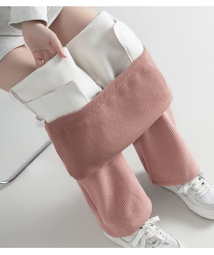 Pregnant Women Pants Autumn Winter Wear Corduroy Wide-leg Pants High-waisted Draped Casual Plus Size Lined Straight-leg Pants