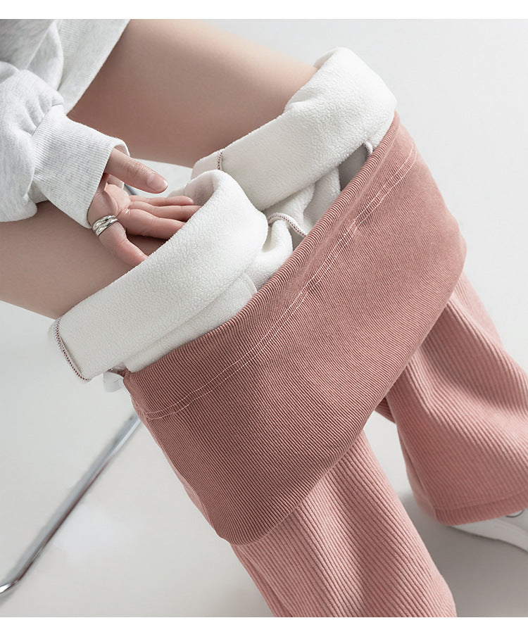 Pregnant Women Pants Autumn Winter Wear Corduroy Wide-leg Pants High-waisted Draped Casual Plus Size Lined Straight-leg Pants
