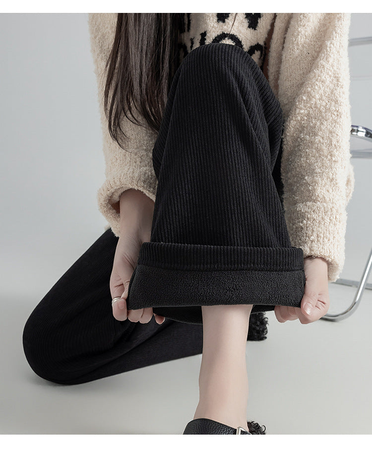 Pregnant Women Pants Autumn Winter Wear Corduroy Wide-leg Pants High-waisted Draped Casual Plus Size Lined Straight-leg Pants