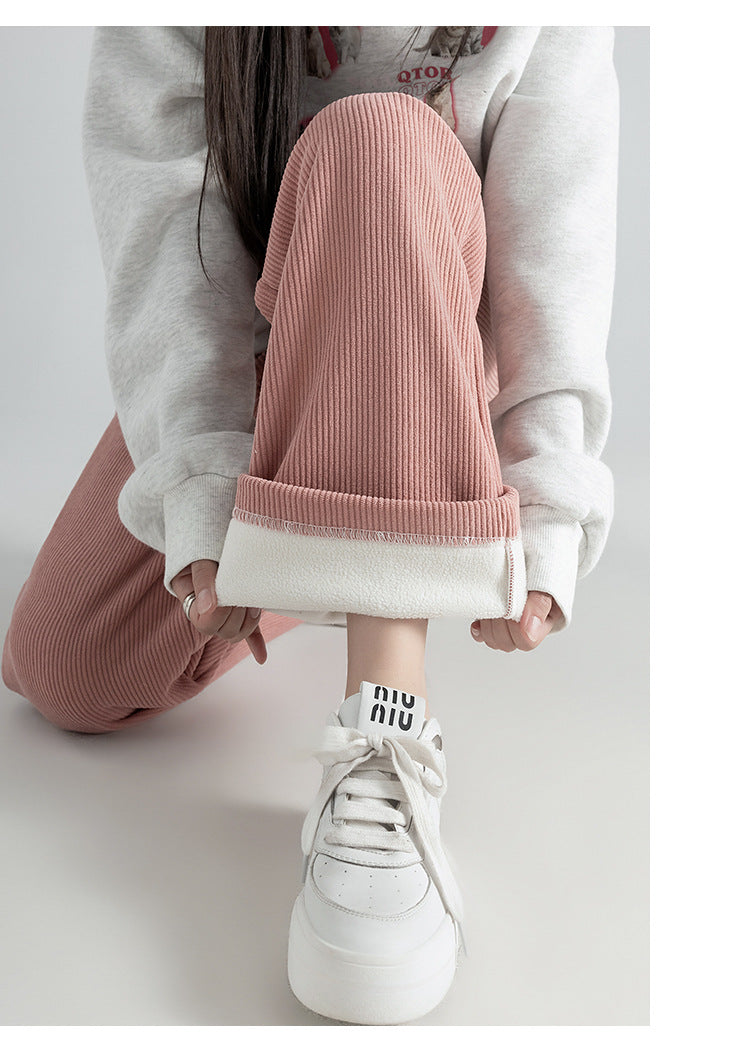 Pregnant Women Pants Autumn Winter Wear Corduroy Wide-leg Pants High-waisted Draped Casual Plus Size Lined Straight-leg Pants