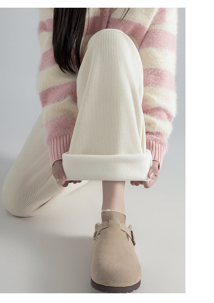 Pregnant Women Pants Autumn Winter Wear Corduroy Wide-leg Pants High-waisted Draped Casual Plus Size Lined Straight-leg Pants