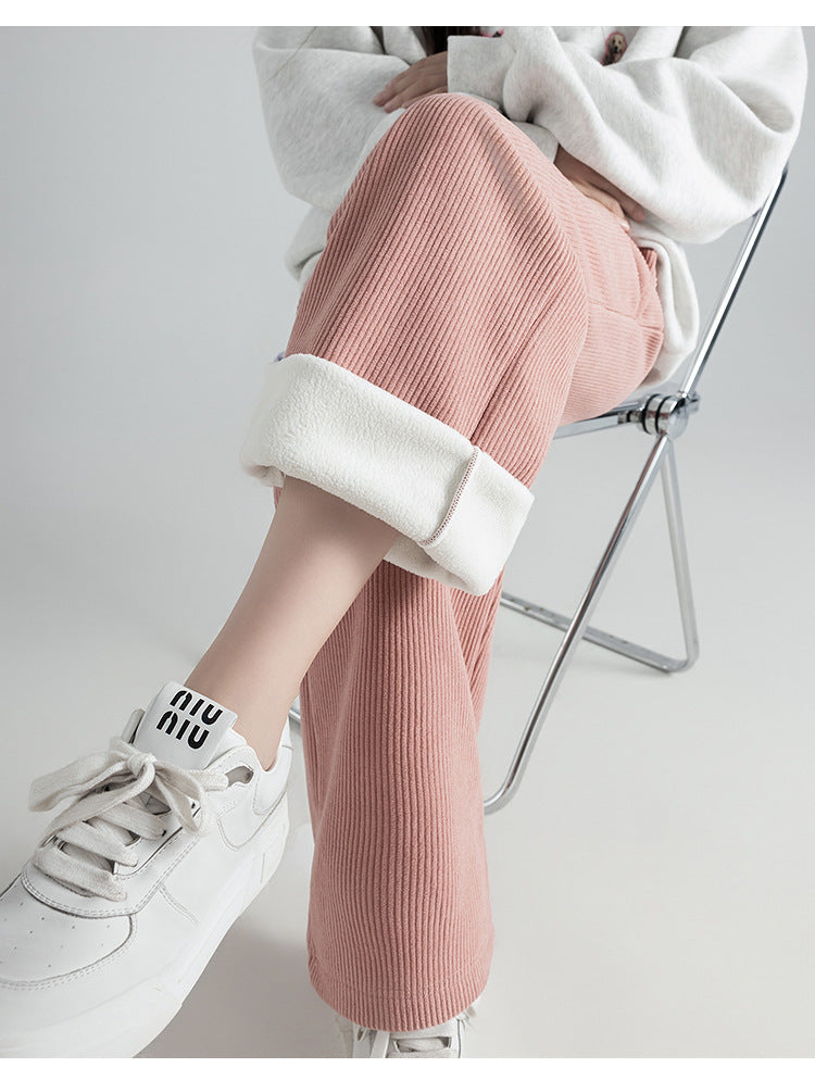 Pregnant Women Pants Autumn Winter Wear Corduroy Wide-leg Pants High-waisted Draped Casual Plus Size Lined Straight-leg Pants