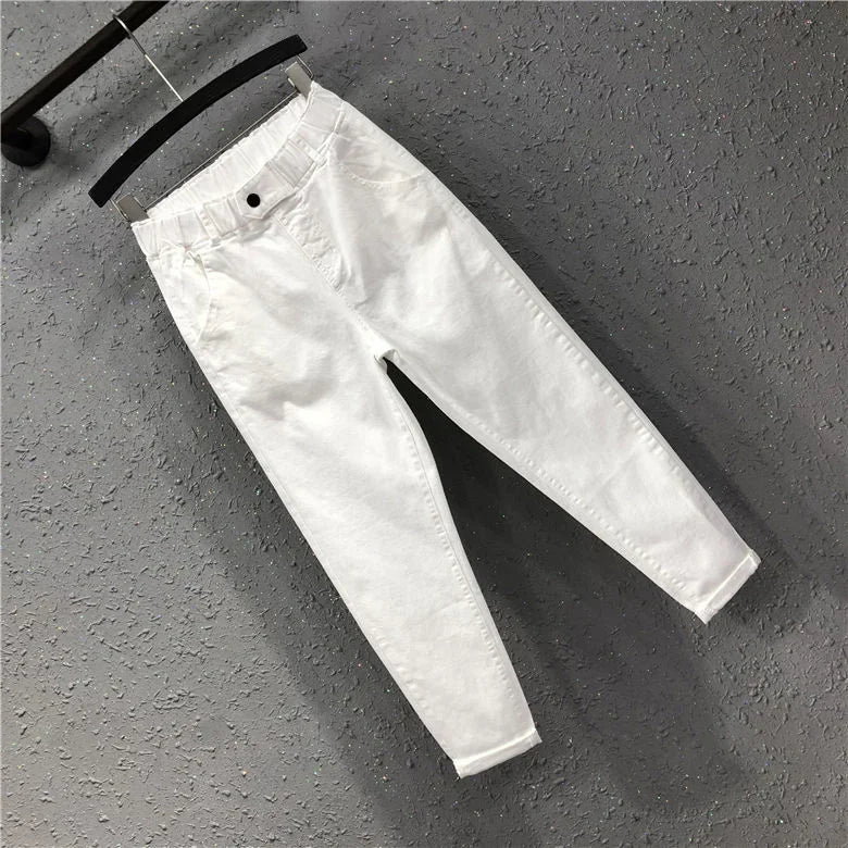 Woman Jeans Pants Denim Cropped Women's Autumn Casual Pants Elastic Waist Loose Feet Pantalones Vaqueros Mujer