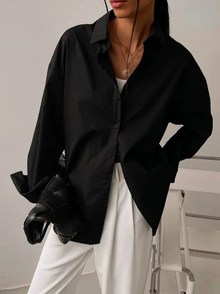 100% Cotton Shirts for Women 2025 Casual Loose Fashion Long Sleeve White Shirt Single Breasted Design Elegant Blouse for Women