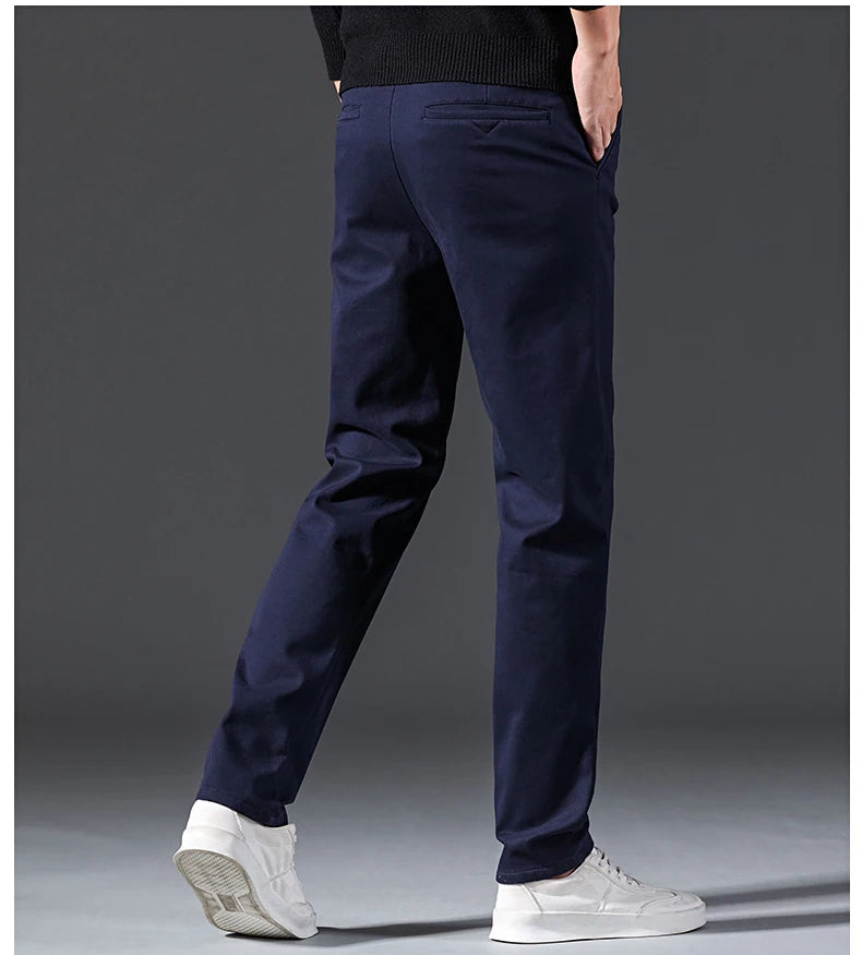 New Winter Mens Clothing Warm Casual Pants 98% Cotton Fleece Straight Business Thicken Men Pants Stretch Classic Velvet Trousers