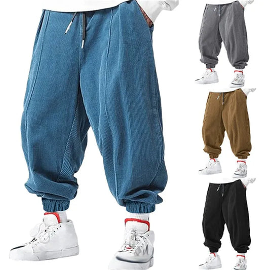 spring autumn Men's Casual Loose Drawstring Pants Fashion Sweatpants solid-color Corduroy trousers jogger training men Pants