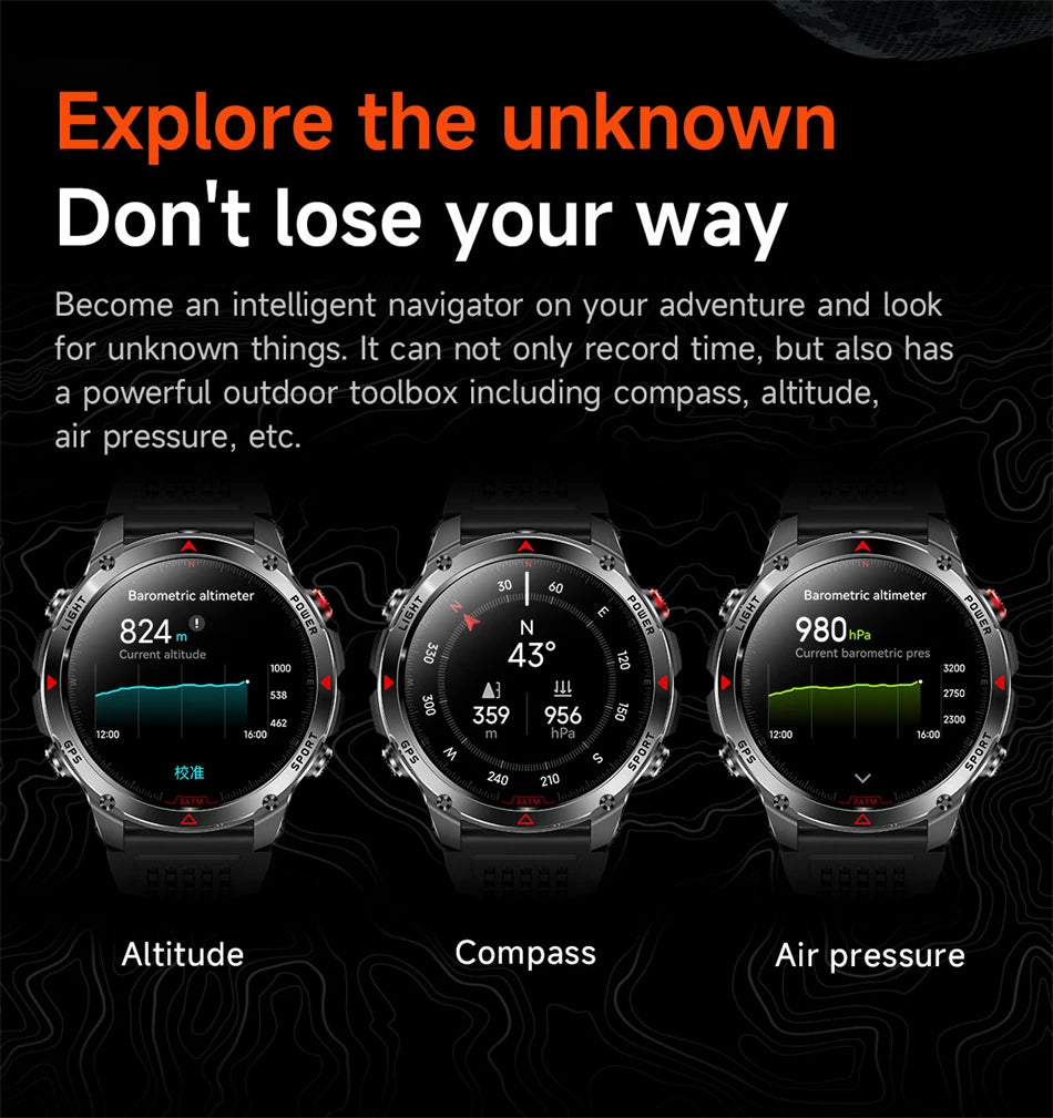 New Military GPS Sports Smart Watch Men Support GNSS Swim 3ATM Waterproof Compass Altimeter BT Call Outdoor Sports Smart Watch