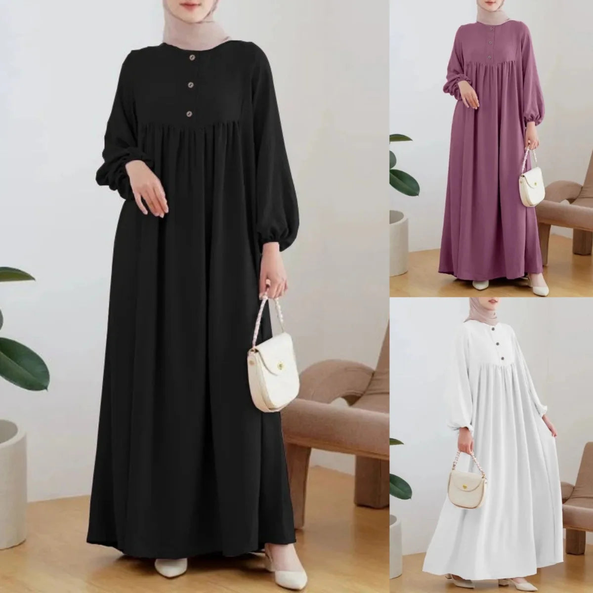 Muslim Women's Long Dress Spring Autumn Fashion Solid Color Loose Dreses Casual Full Sleeveless Maxi Dress Robe Femme