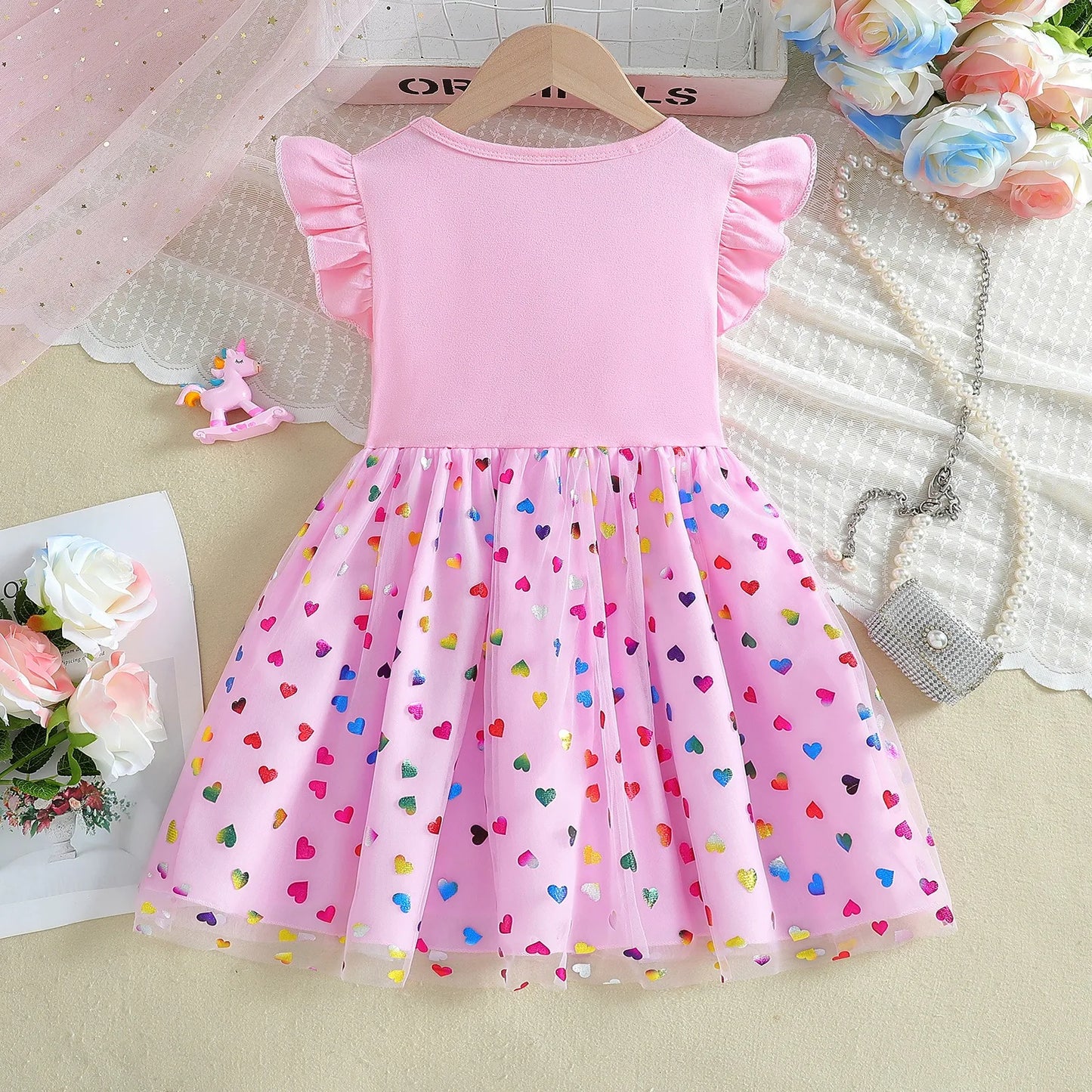 2025 New Unicorn Girls Dress Flying sleeves Kids Clothes Summer Princess Dresses Party Dresses for Children Clothing Rainbow