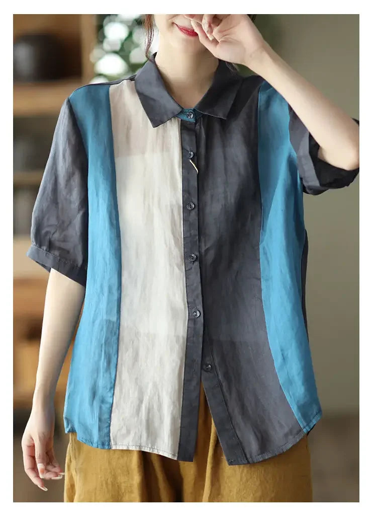 Cotton and Linen Shirt for Women Fashionable and Versatile Cardigan Lapel Top Thin