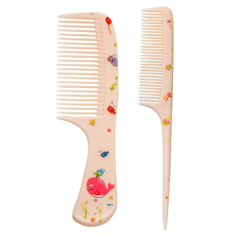 2pcs Kids Hair Combs Set Girls Portable Anti-Static Plastic Comb Cartoon Animals Children Hairdressing Comb with Pointed Tail