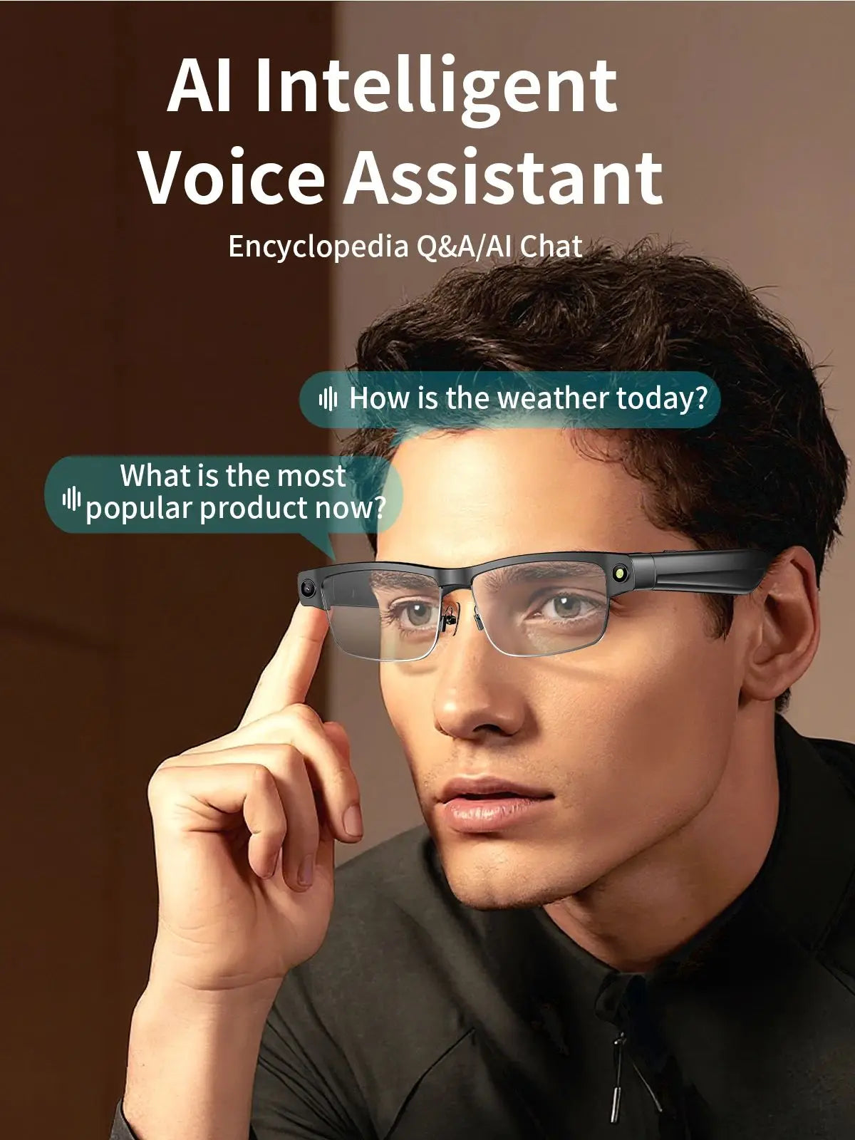 Smart Glasses with HD Camera 1200P Anti-shake Video Record Real-time Translation Object Recognition Bluetooth Call Smart Glasses