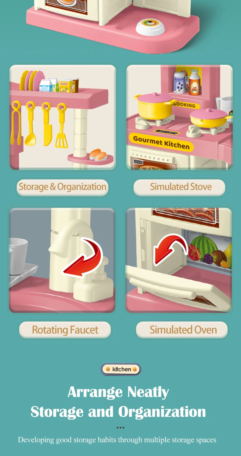 Play Kitchen Accessories, Kitchen Playset Toys for Kids Foods Pots Pans Milk Bread Fork for 3+ Boys and Girls