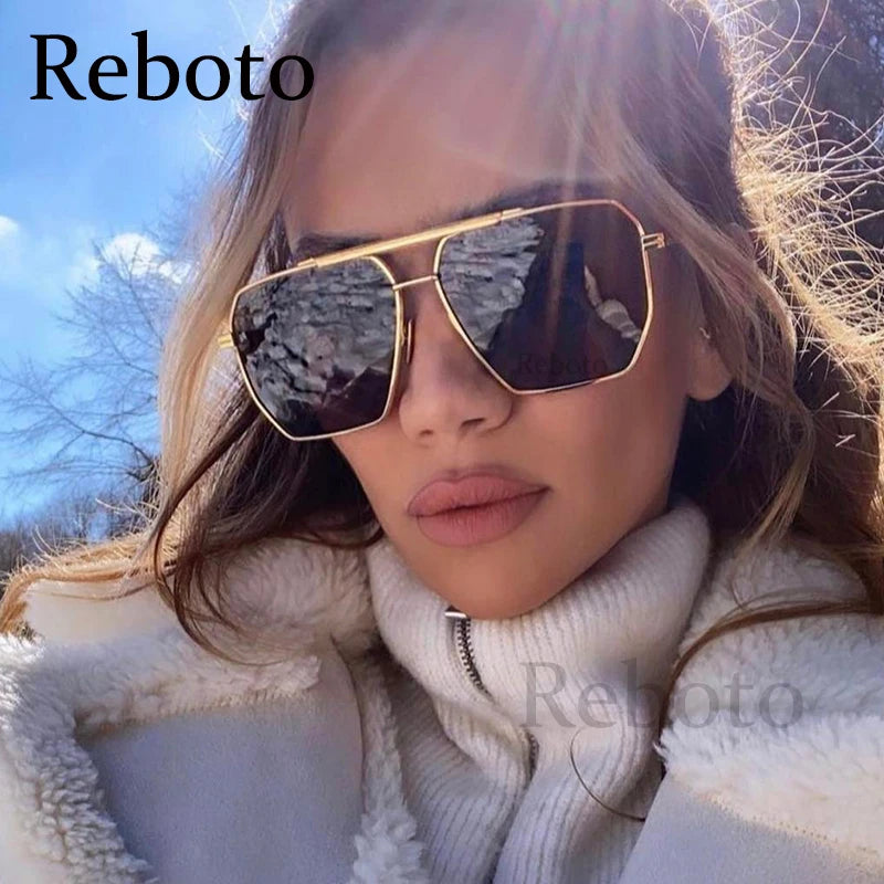 Polarized Sunglasses For Women Men Classic Brand Reflective Lens Square Trendy Sunglasses Woman High Quality Metal UV Protective