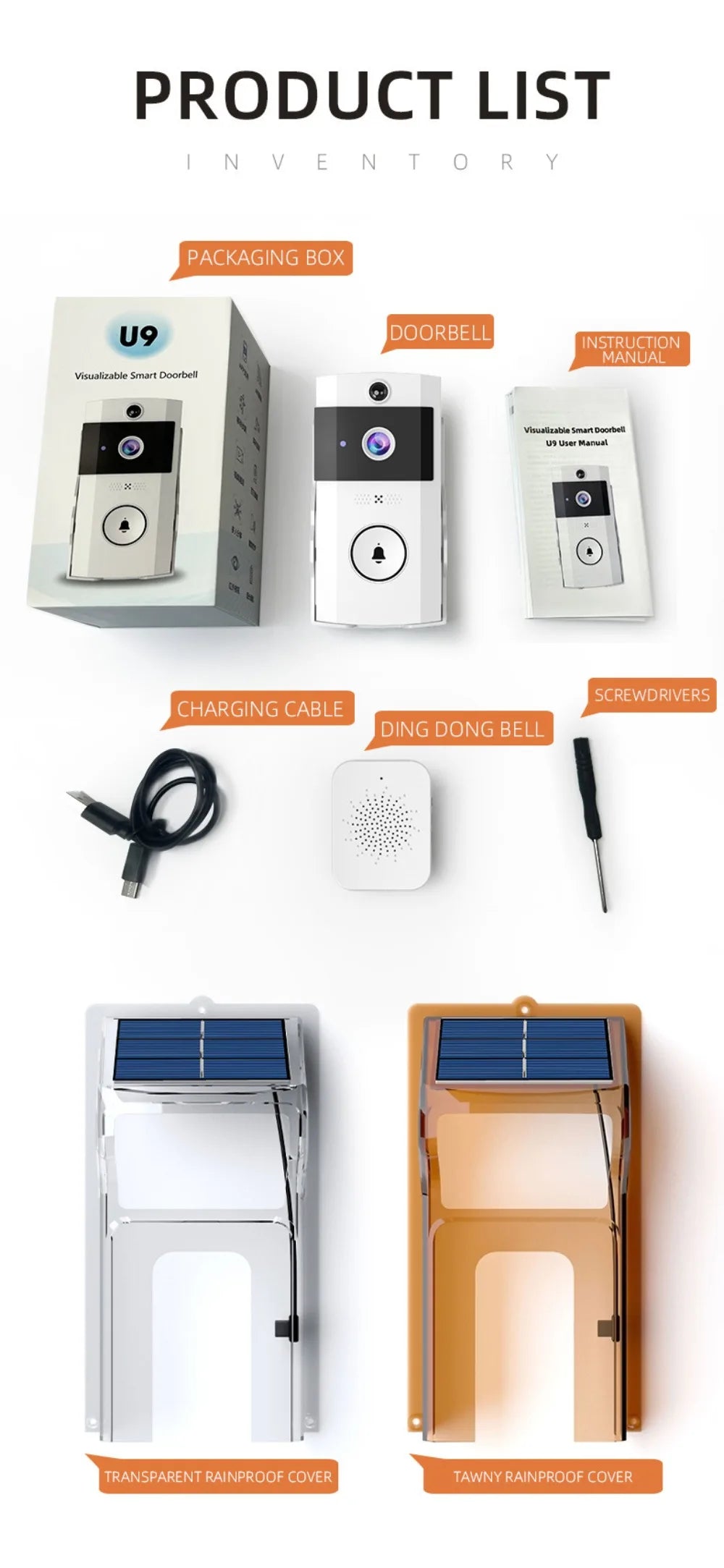 Waterproof Visual Intercom Doorbell Solar Power Wireless Front Door Camera HD Home Security Video Doorbell Outdoor Surveillance