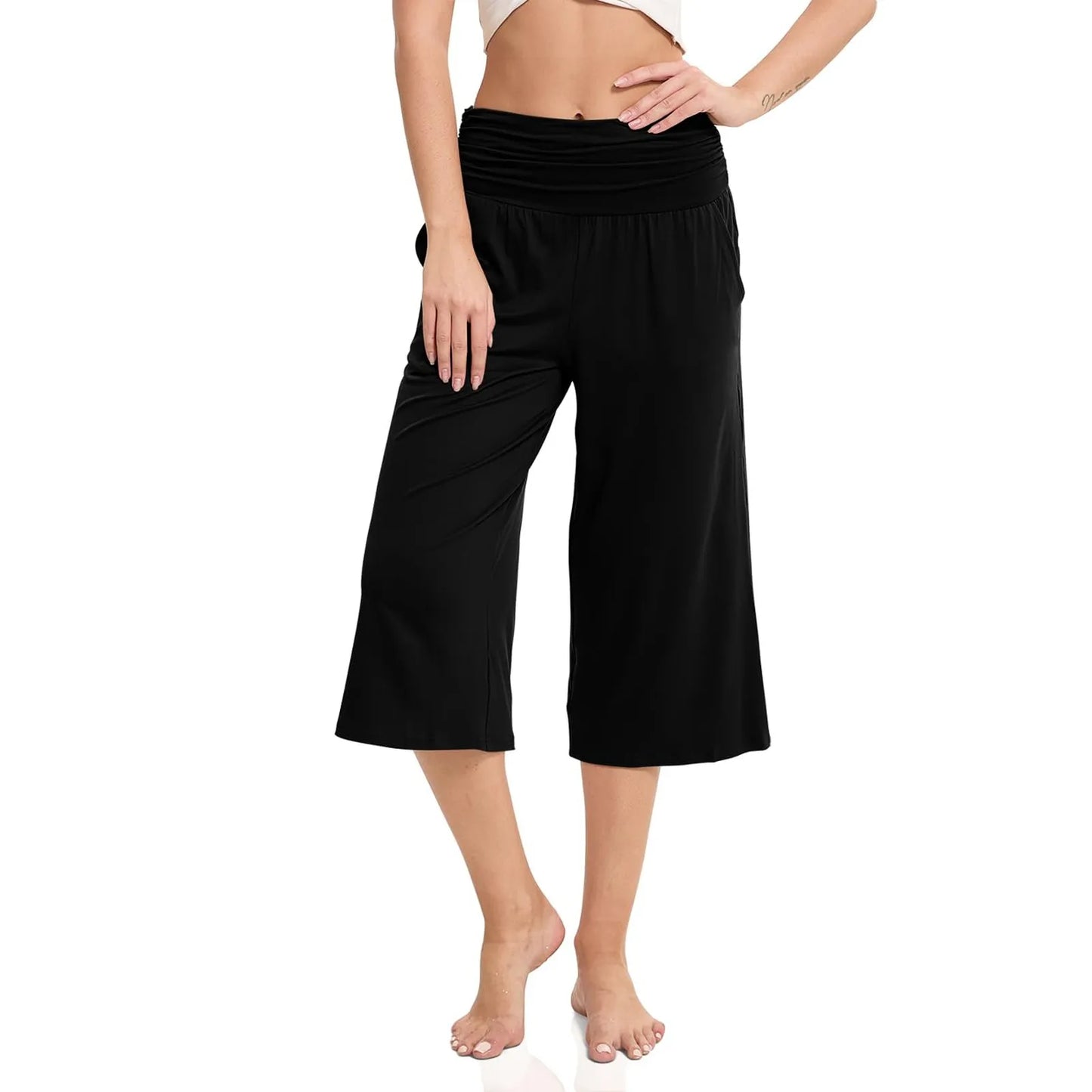 women pants summer loose cropped pants High Waist Solid Color Casual Trousers Pants With Pockets cozy breathable pantalon femme
