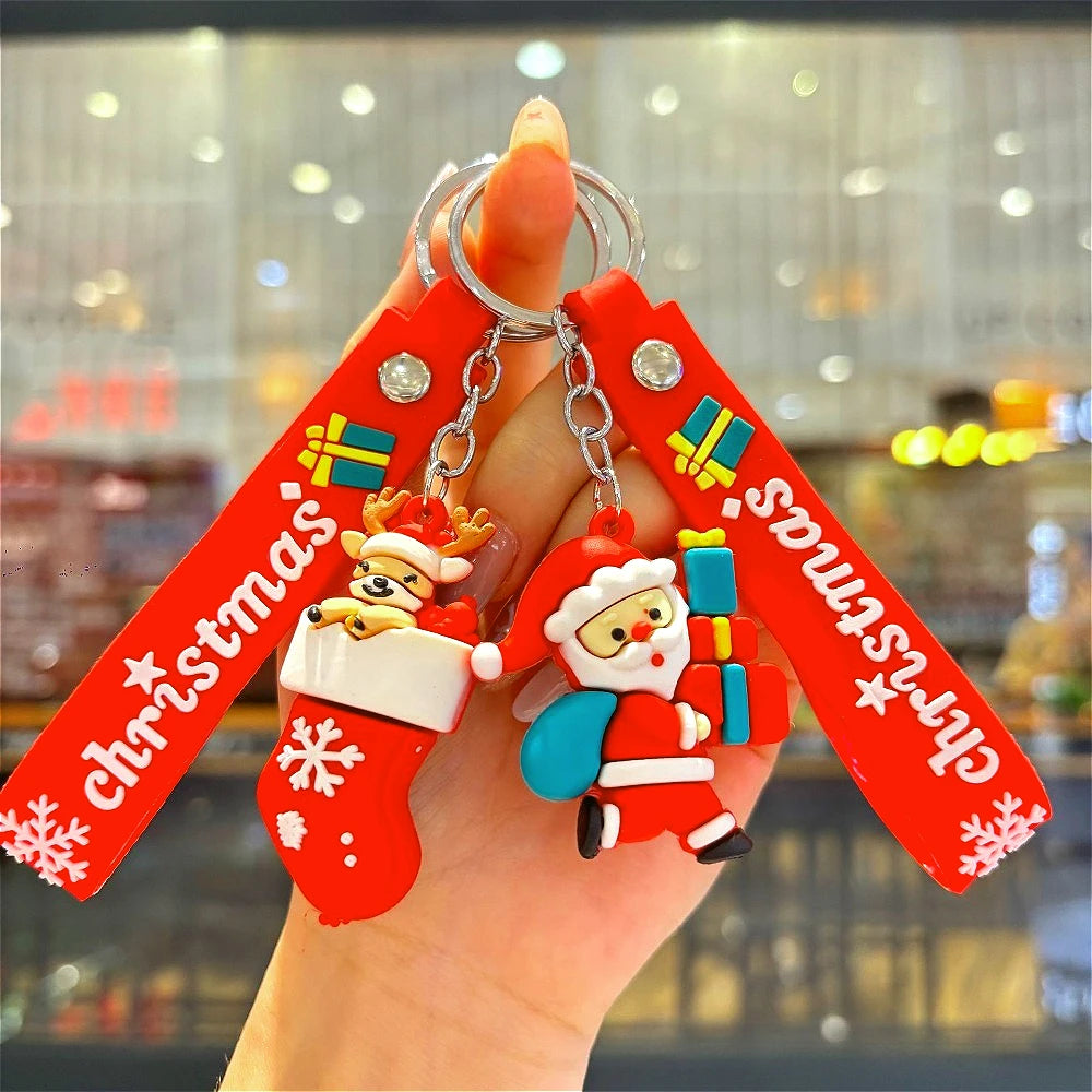 Christmas Gift 2025 Cute Santa Keychain Cartoon Pendant for Bag Car Keys Decor Stocking Stuffer for Kids Children Daughter Son