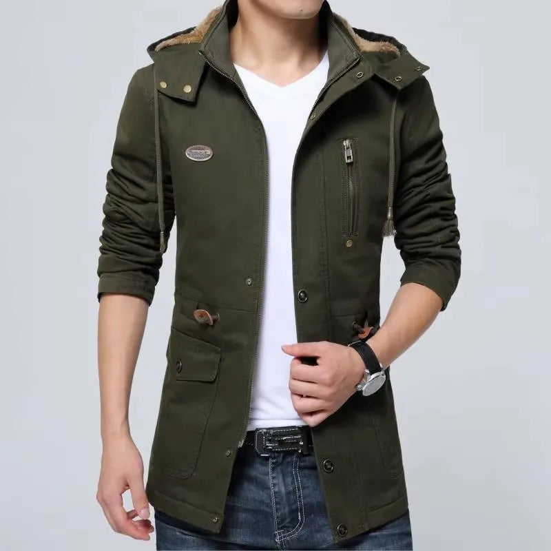 Casual Loose Autumn Winter Men Trench Coat Fashion Hooded Windproof Windbreakers Pockets Zipper Men Jackets M-5Xl Streetwear
