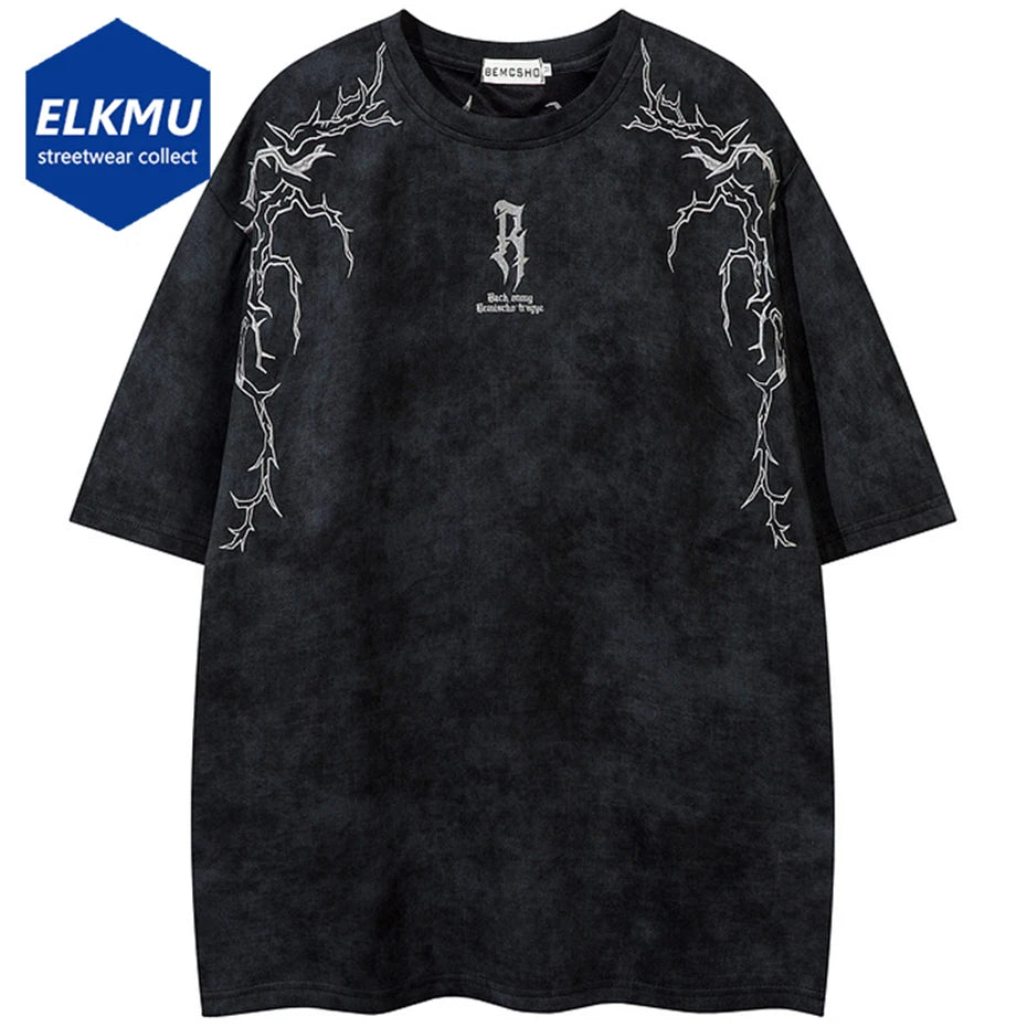 Hip Hop Harajuku Men T Shirts Embroider Vintage Loose Tee Tops Streetwear Oversized T-shirt