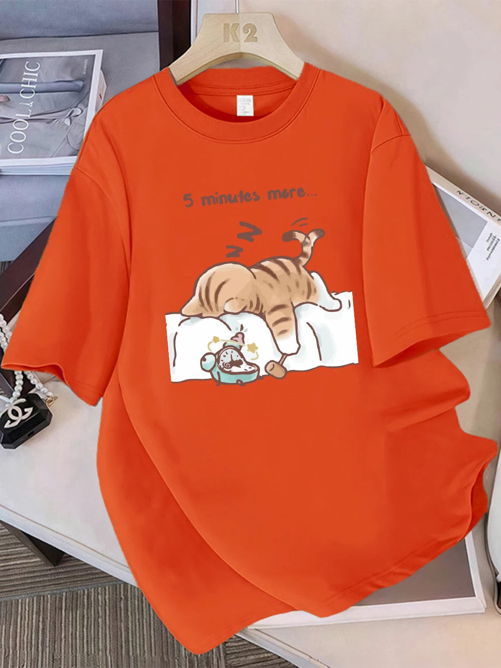 Women T-Shirt Cotton Summer The Cat That Always Wants To Sleep Pattern Prints T Shirt O-Neck Soft Loose Tops Basic Woman Clothes