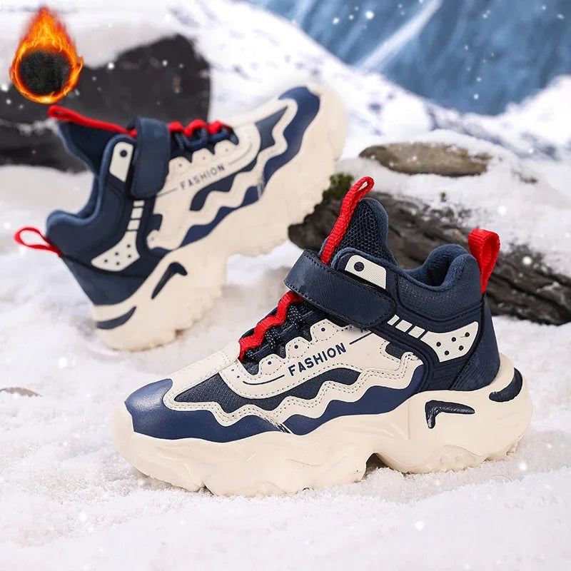 Kids Casual Shoes Winter Boys Leather 5-15y Children Tennis Fashion Sneakers Toddlers Fur Outdoor Footwear Size 29-39