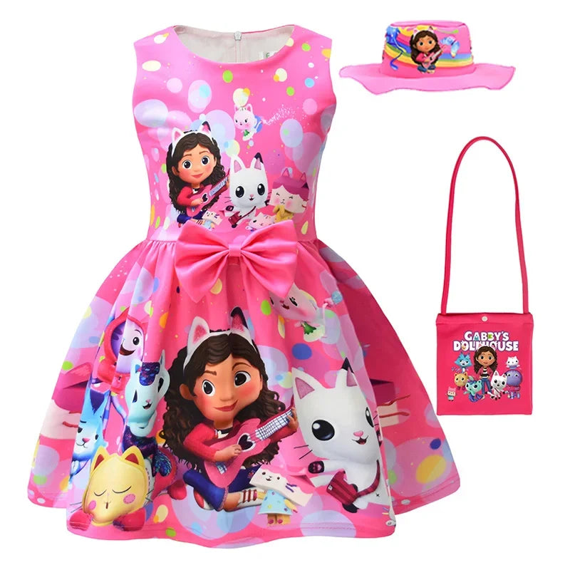 Gabby's Dollhouse Kids Clothes Summer Baby Girls Cute Princess Dress Cartoon Gabby Cats Toddler Girls Birthday Party Dresses