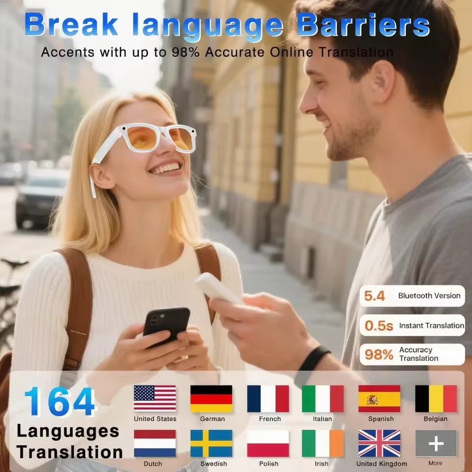 800W With Camera Smart Glasses Woman Video Recording AI Photo Recognition Eyewear Earphone Call Translation Voice Sunglasses Men