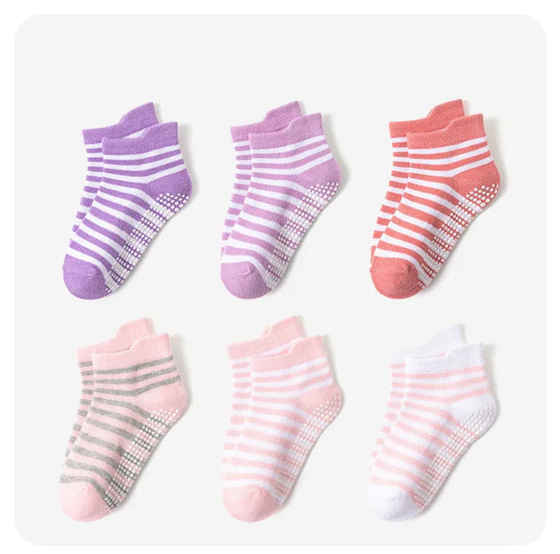 6 Pairs 0-5 Years Old Non-Slip Kids Socks with Grip Little Girls Boys Ankle Socks Infants Toddlers Children Floor Socks