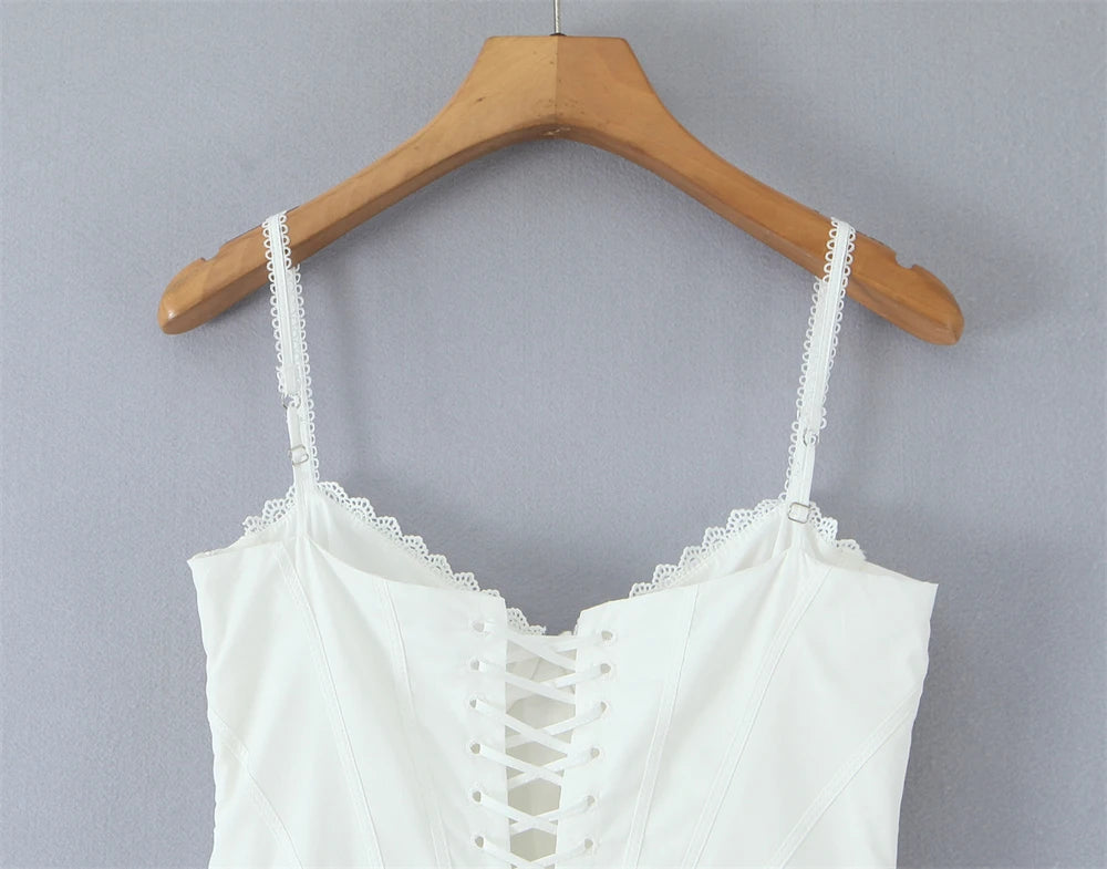 Women Dress 2025 New Fashion Summer Vintage White Lace-Panelled Cotton Dresses for Women Elegance Chic Ladies Midi Dress