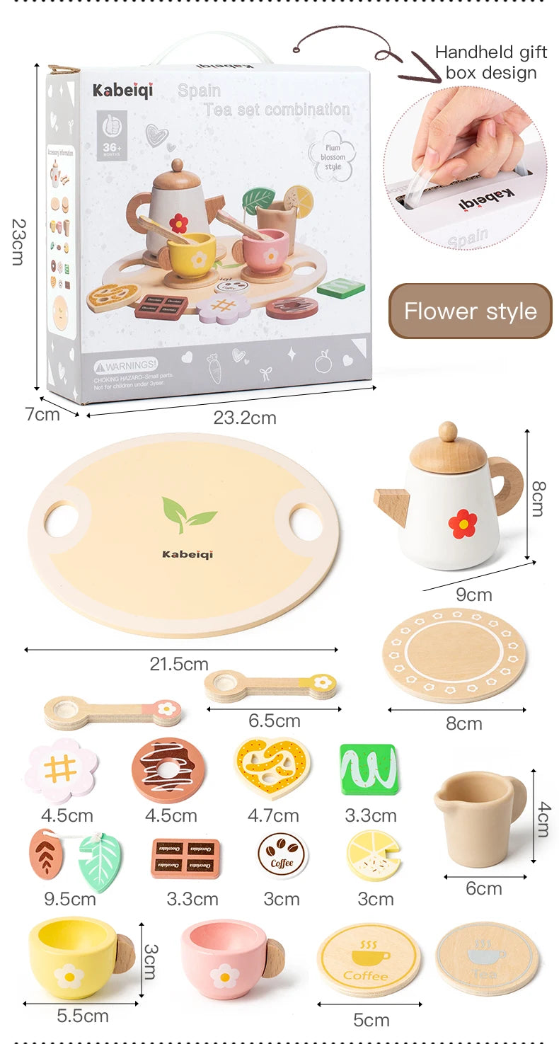 Wooden Kitchen Play Toys Kitchen Simulation Tea Set Afternoon Tea Activity Games Pretend Play Kitchen Accessories Toy for Kids