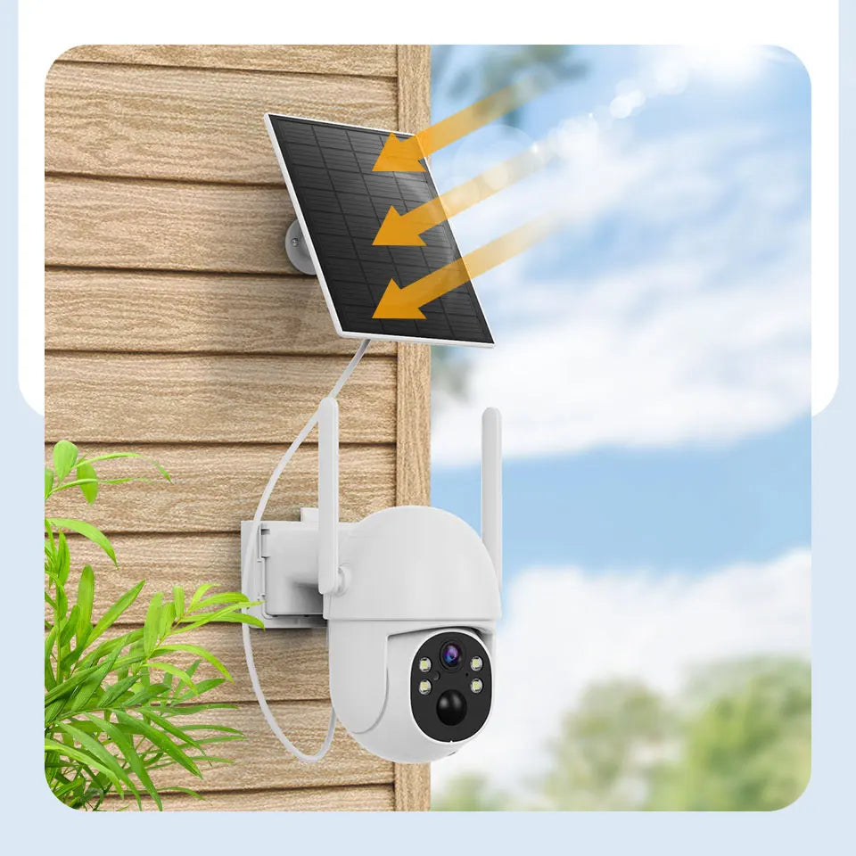 Solar Powered WiFi Security Camera Outdoor 3MP HD with Color Night Vision Two Way Audio Motion Detection & Pan - Tilt Control