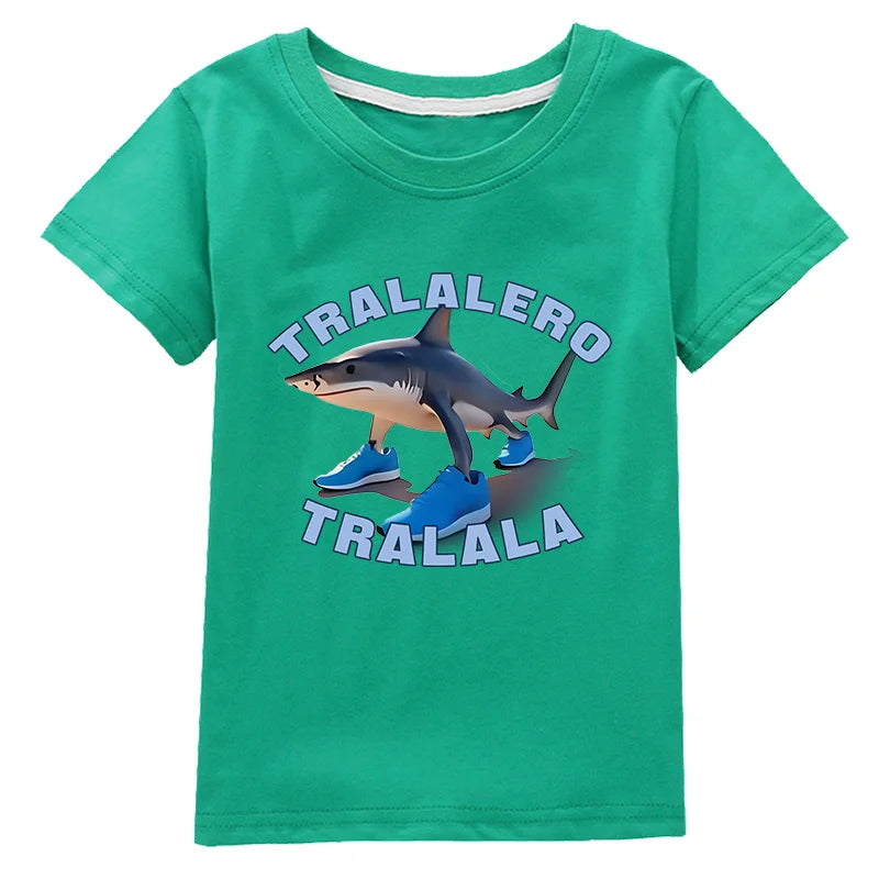 Tralalero Tralala Funny Shark Meme Kids Clothes Summer Boys Short Sleeve Outerwear Girls Casual T Shirt Children Clothes