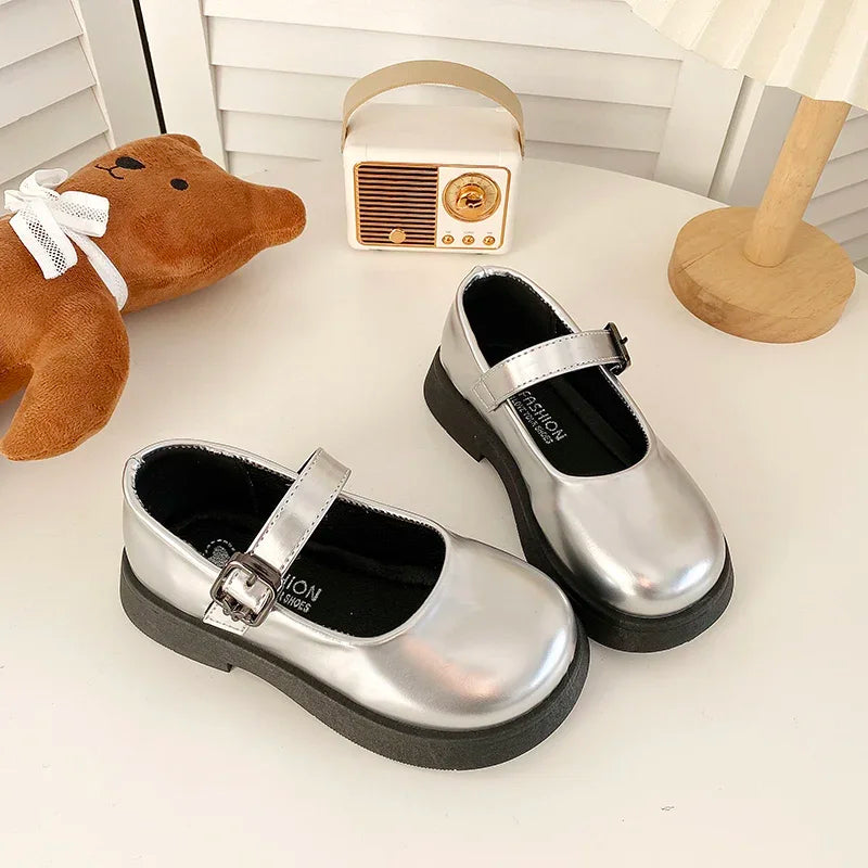 Children Leather Shoes 24-35 Slip-on Round Toe School Sweet Kids Casual Shoe 2025 New Girl's Laofers Pearl Morden Three Colors