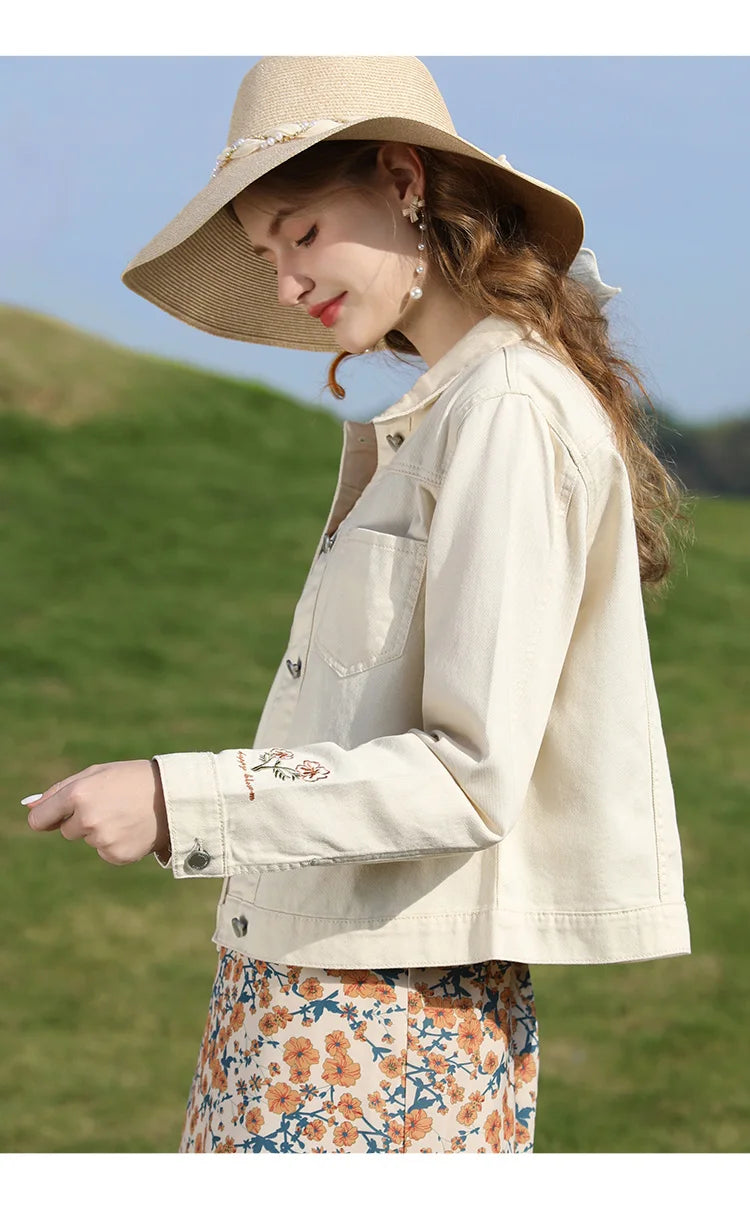 I BELIEVE YOU Denim Jackets for Woman French Embroidery Women's Coat 2023 Spring Casual 100% Cotton Female Clothes 2231184874