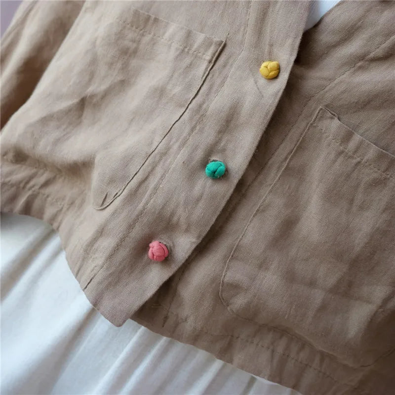 Women Long Sleeve Jackets New 2022 Autumn Vintage Style All-match Loose Comfortable Cotton Linen Female Casual Coats B2100