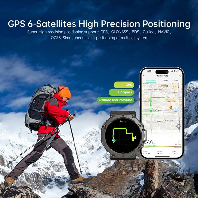 T-Rex 3 Military Grade 500mAh Battery Smart Watch 10ATM Waterproof GPS Compass Altimeter Call AMOLED Men Swim Sports Smartwatch