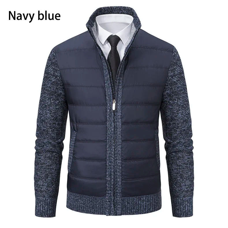 Men Jackets Fleece Cardigan Winter Contrast Splice Knittde Sweater Breathable Thicken Warm Stand Collar Casual Coat Sweater Mens