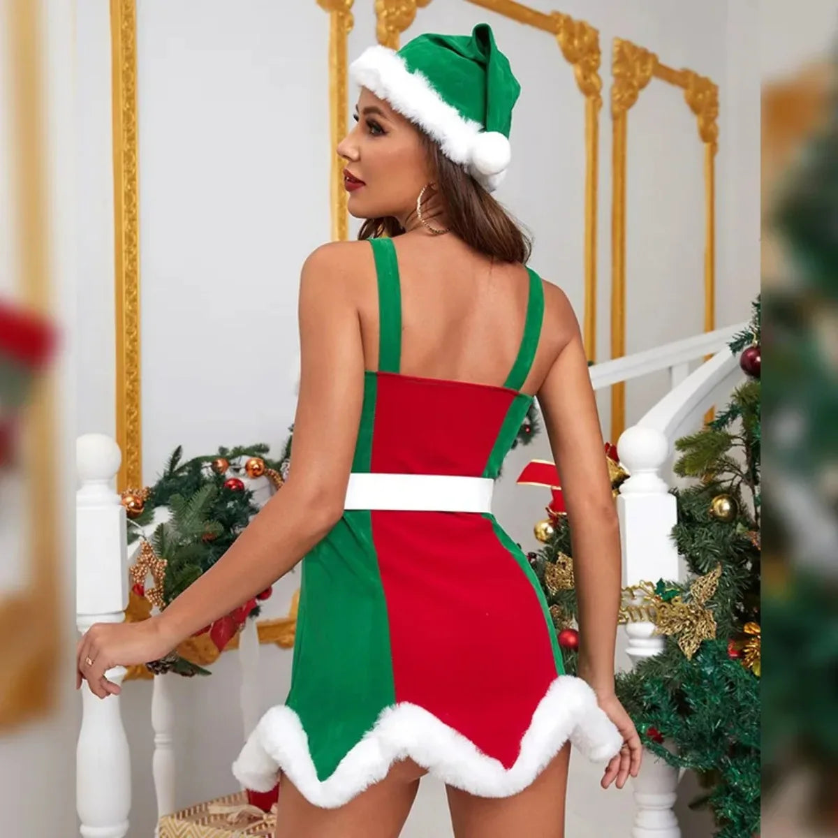 Women Sexy Christmas Dress Holiday Mini Skirt Strapless Gown Fashion Party Outfit Seductive Suit Stage Performance Xmas  Costume