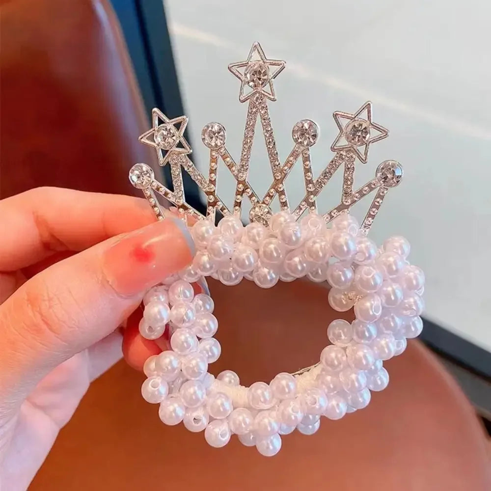 Hair Ties Princess Crown Hair Rope Kids Ornaments Bundled Hair Pearl Hairband Hair Styling Accessories Elastic Hair Bands Women