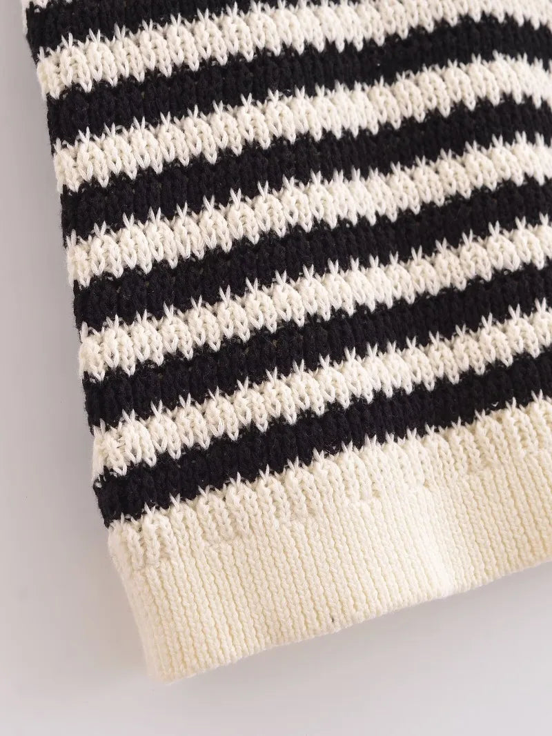 2025 Women’s Striped Knit Cotton T-Shirt Polo Collar Short Sleeve Casual Spring Summer Daily Street Weekend Wear