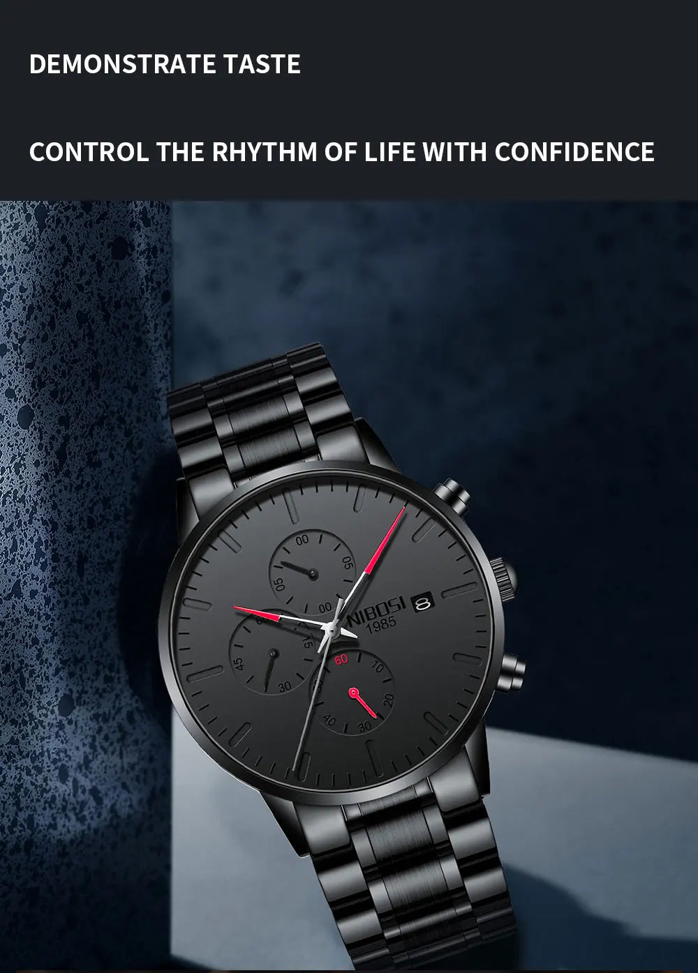 NIBOSI Men's Watches Analog Minimalist Black Dial Watch for Men Business Chronograph Military Casual Wristwatch Stainless Clock