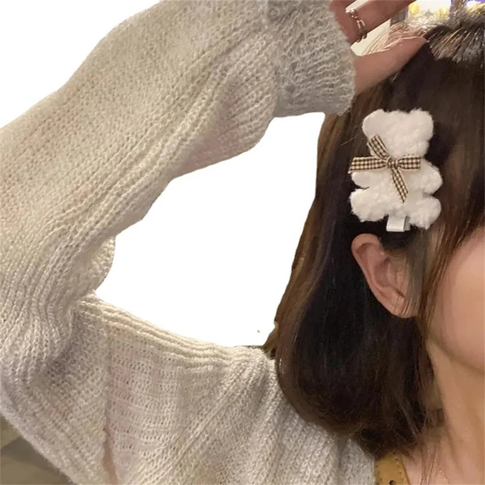 New Toddlers Kids Bear Hair Clips Hairpins for Children Baby Handmade Girls Hair Accessories Autumn Winter Cloth Barrettes