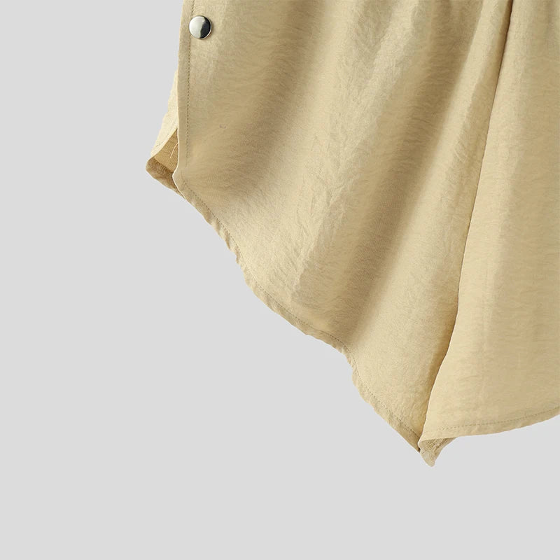 INCERUN Men Shorts Solid Color Elastic Waist Split Side Button Men Bottoms Streetwear 2025 Fashion Sexy Casual Male Shorts S-5XL