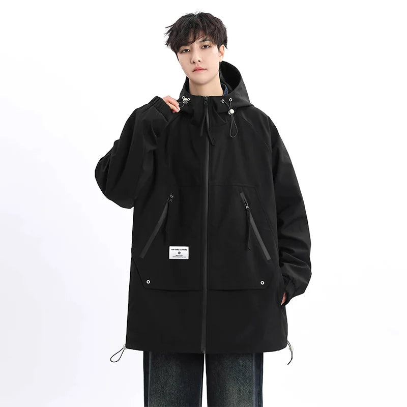 Autumn Men's Jacket Springtime Trendy Streetwear Coat Fashion Outerwear Hooded Solid Color Men Jackets Korean Version Clothing