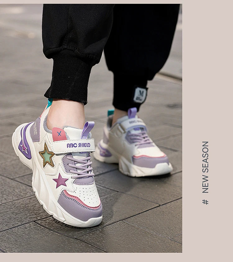 Fashion children's sports shoes boys and girls sports shoes 4 to 10 years old college wind PU leather shoes outdoor casual shoes