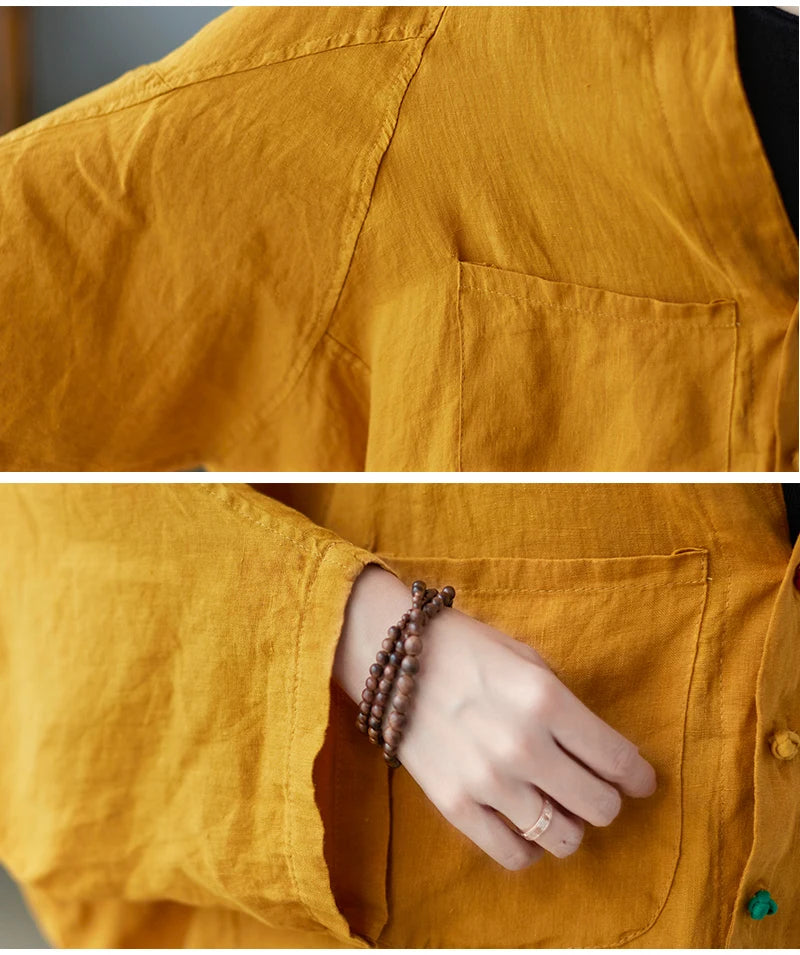 Women Long Sleeve Jackets New 2022 Autumn Vintage Style All-match Loose Comfortable Cotton Linen Female Casual Coats B2100