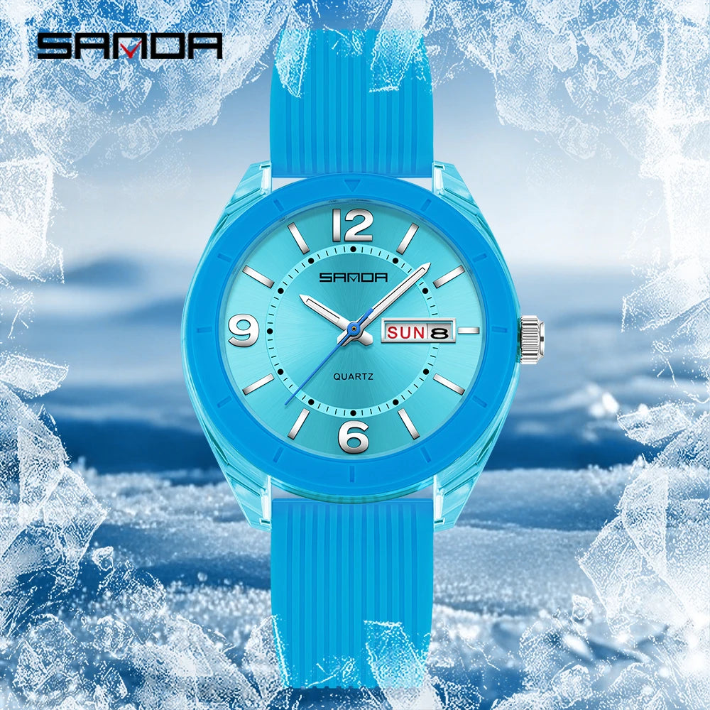 SANDA New 6287 Male And Female Students Leisure Exam Quartz Watch Night Light waterproof Double Calendar Quartz Watch