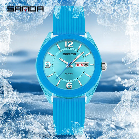 SANDA New 6287 Male And Female Students Leisure Exam Quartz Watch Night Light waterproof Double Calendar Quartz Watch